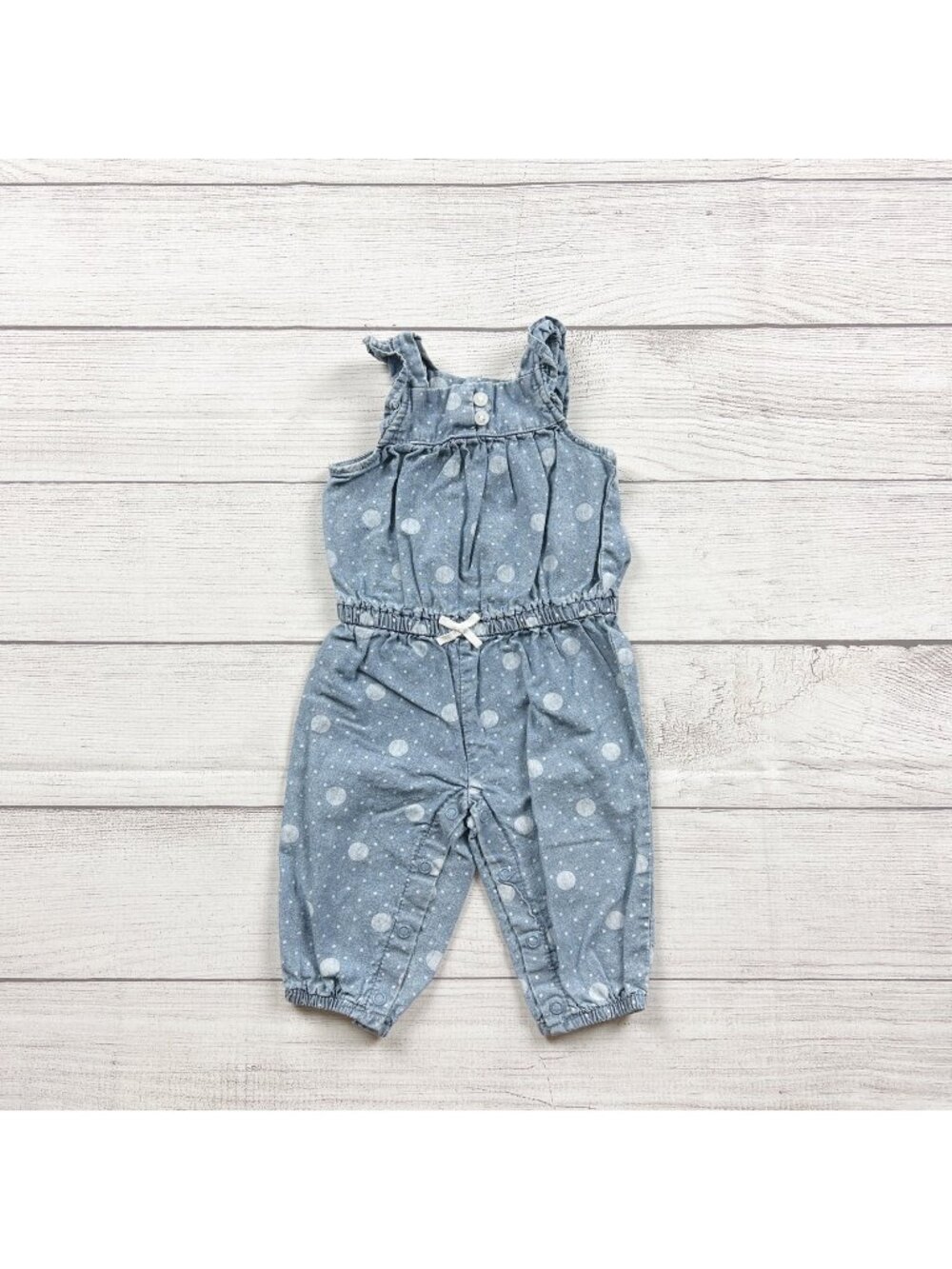 Carter's Baby Girls Chambray Polka Dot Jumpsuit Romper Ruffles 0-3 Months